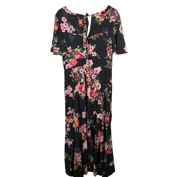 NWT Julia Jordan Black Floral Maxi Dress Size 12 Flutter Sleeve V-Neck - Picture 9 of 16